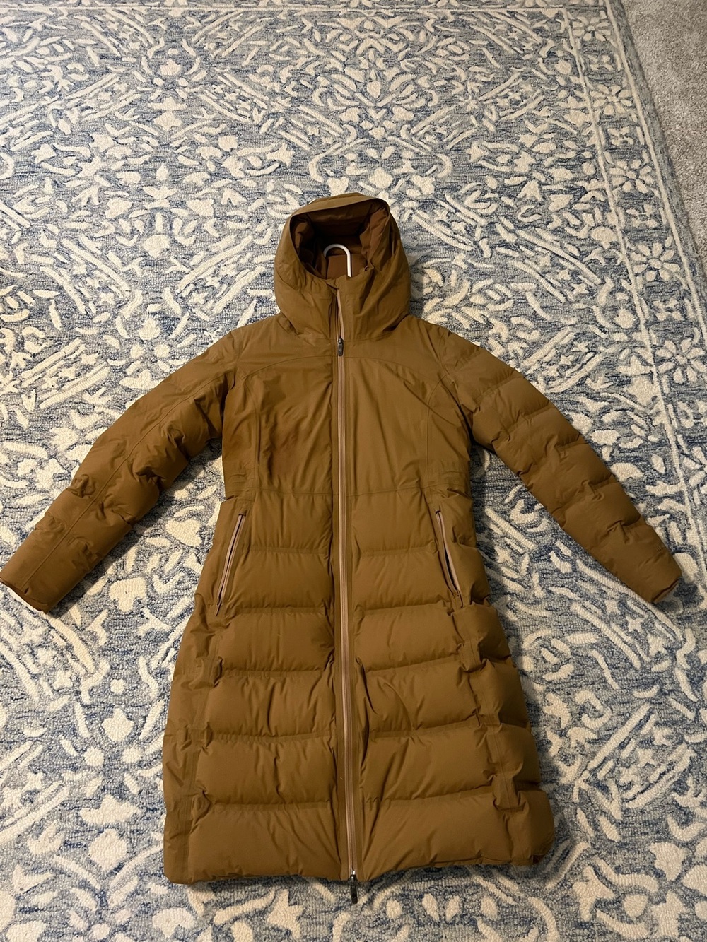 lululemon athletica Long Hooded Puffer Coat in warm tan